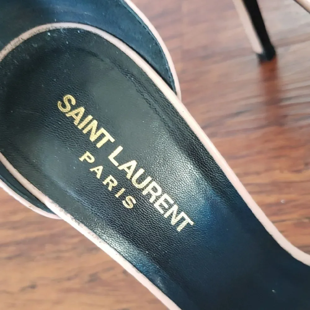Saint Laurent Pink Beige Patent Leather Heels Size 38.5 Flawed - Picture 12 of 12